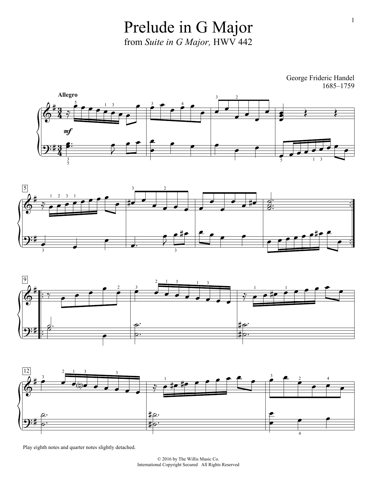 Download George Frideric Handel Prelude In G Major Sheet Music