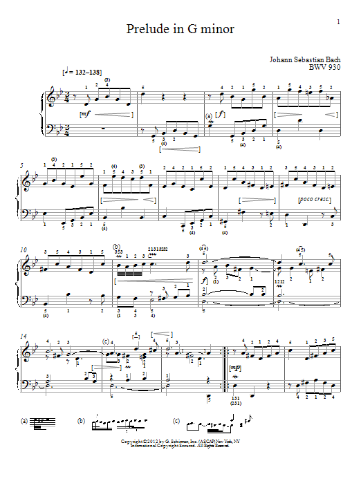 Download Johann Sebastian Bach Prelude In G Minor, BMV 930 Sheet Music