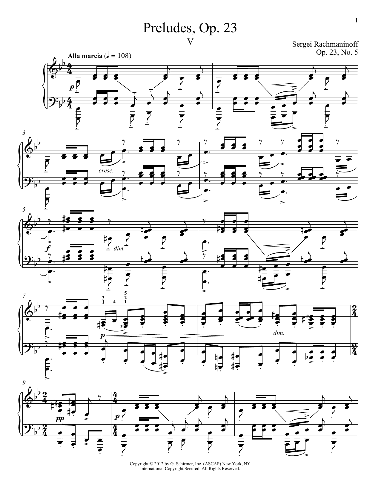 Sergei Rachmaninoff Prelude In G Minor, Op. 23, No. 5 sheet music notes printable PDF score