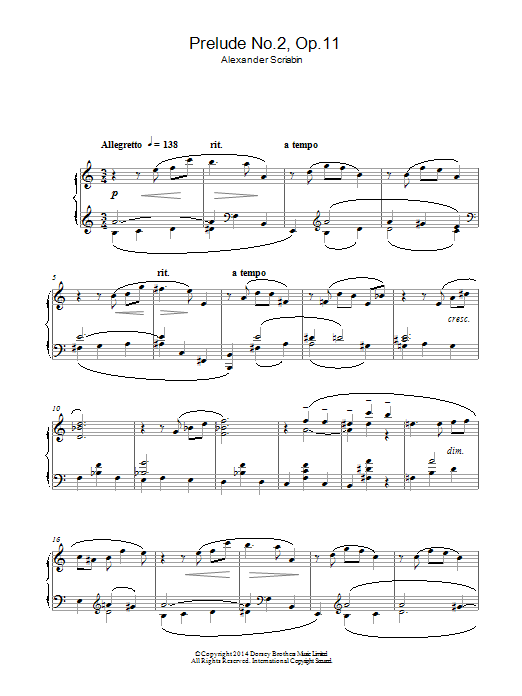 Download Alexander Scriabin Prelude No.2, Op.11 Sheet Music