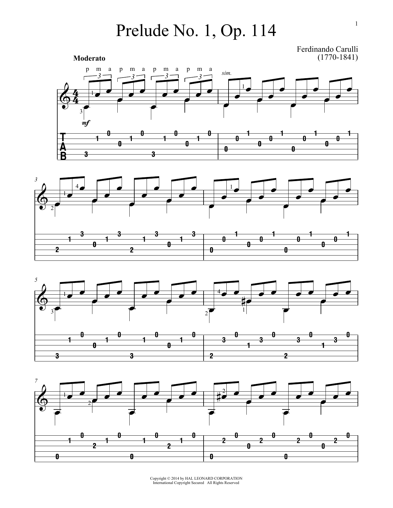 Download Ferdinando Carulli Prelude No. 1, Op. 114 Sheet Music