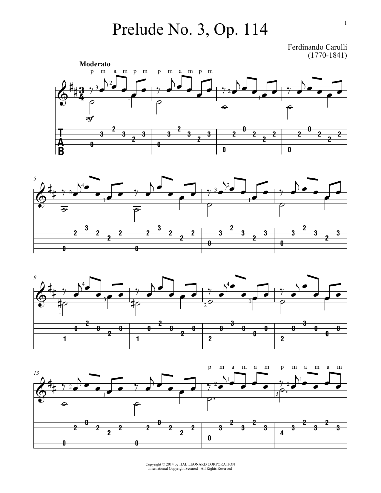 Download Ferdinando Carulli Prelude No. 3, Op. 114 Sheet Music