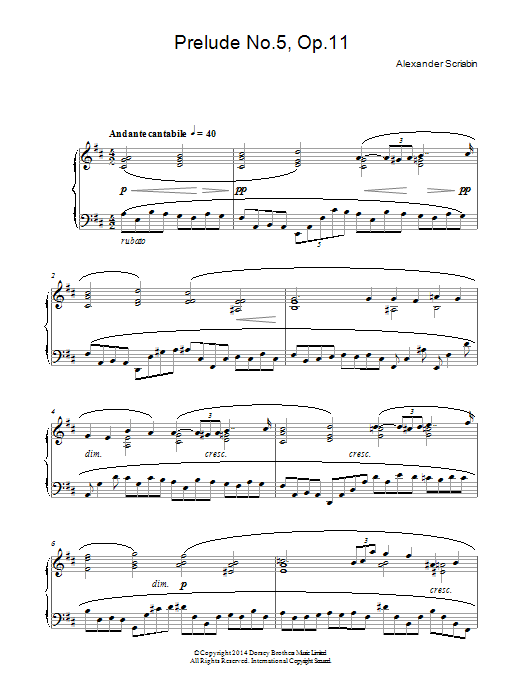 Download Alexander Scriabin Prelude No. 5, Op. 11 Sheet Music