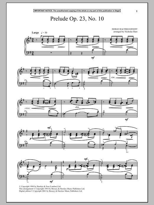 Download Sergei Rachmaninoff Prelude Op. 23, No. 10 Sheet Music