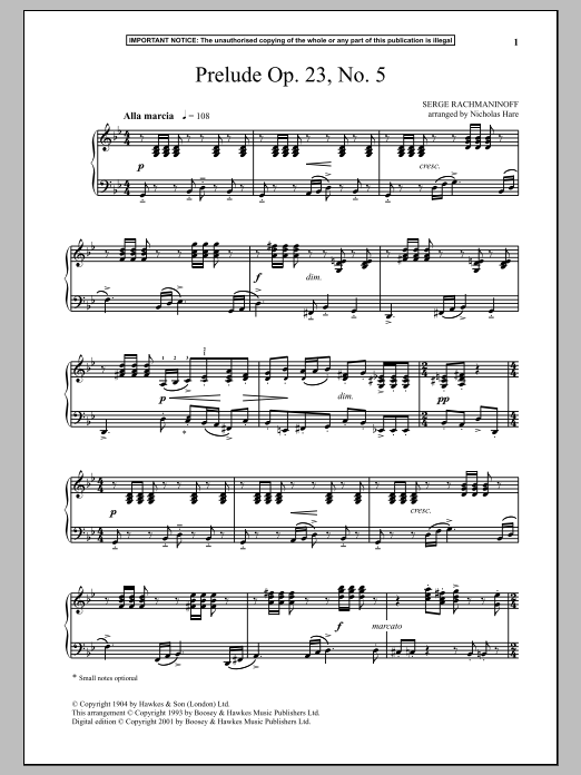 Download Sergei Rachmaninoff Prelude Op. 23, No. 5 Sheet Music