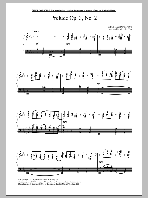 Download Sergei Rachmaninoff Prelude Op. 3, No. 2 Sheet Music