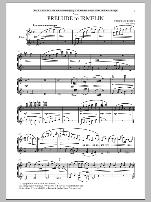Download Frederick Delius Prelude To Irmelin Sheet Music