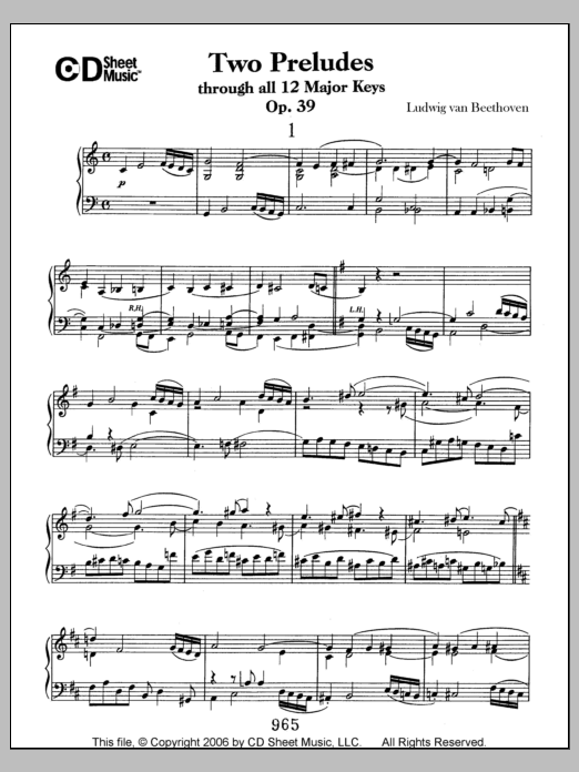 Download Ludwig van Beethoven Preludes (2) Through All 12 Major Keys, Sheet Music