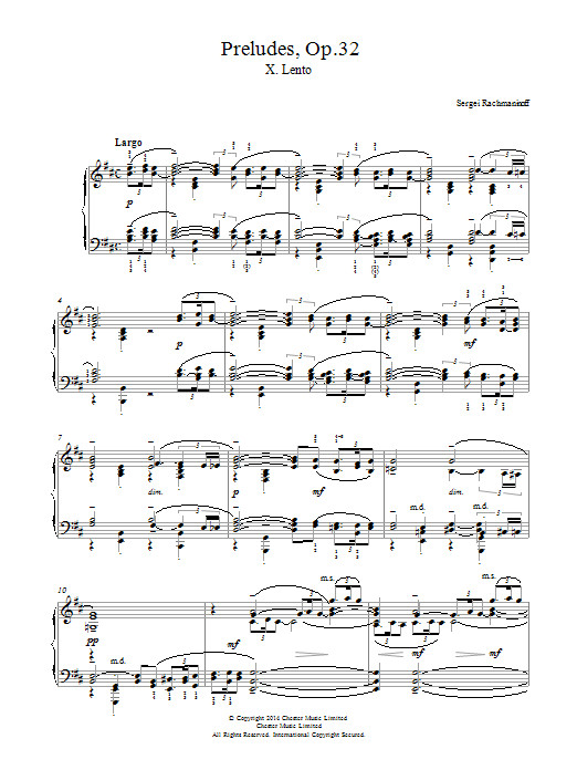Download Sergei Rachmaninoff Preludes Op.32, No.10 Lento Sheet Music