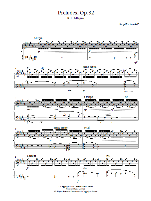 Download Sergei Rachmaninoff Preludes Op.32, No.12 Allegro Sheet Music