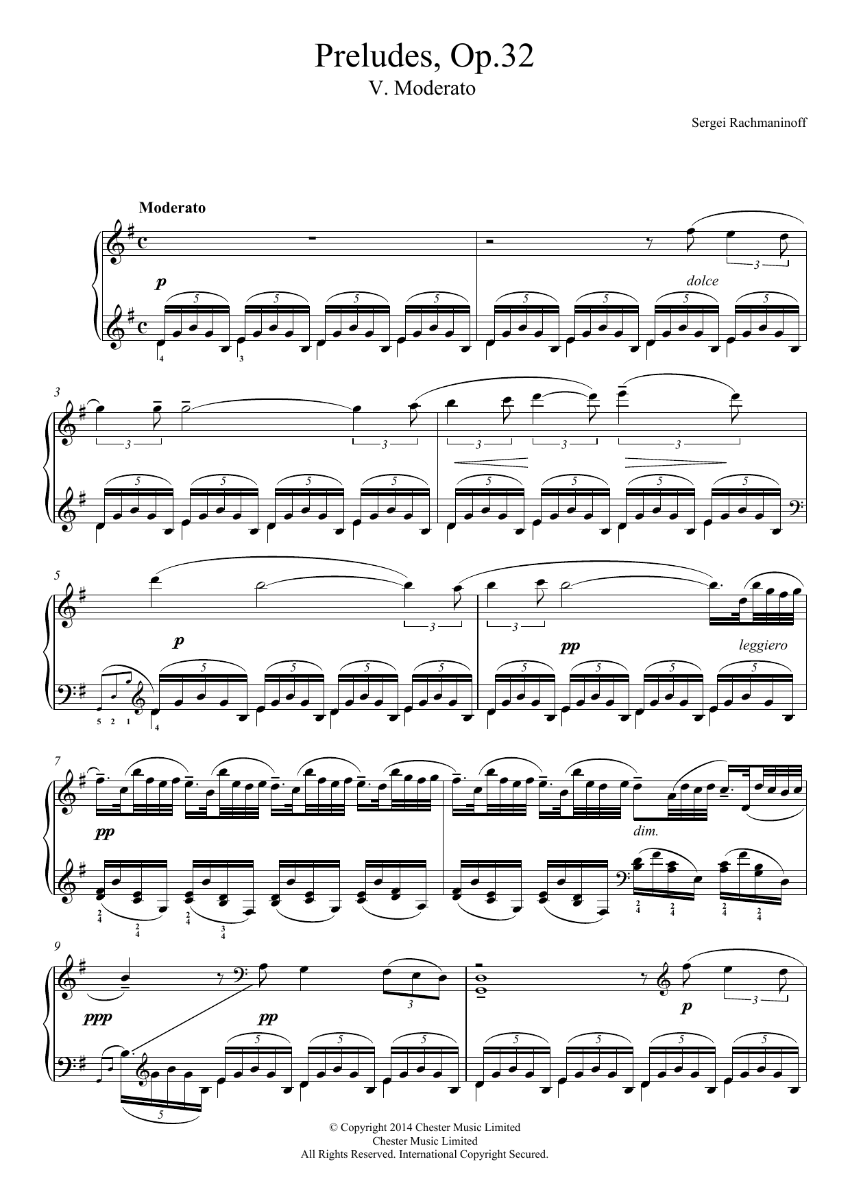 Download Sergei Rachmaninoff Preludes Op.32, No.5 Moderato Sheet Music