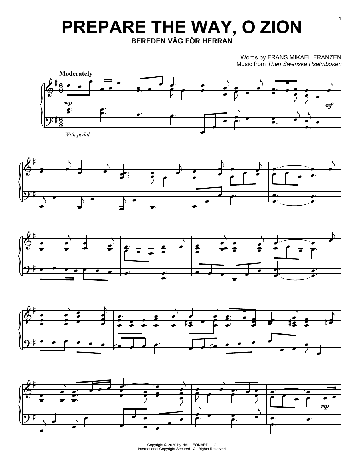Download Frans Mikael Frazen Prepare The Way, O Zion Sheet Music