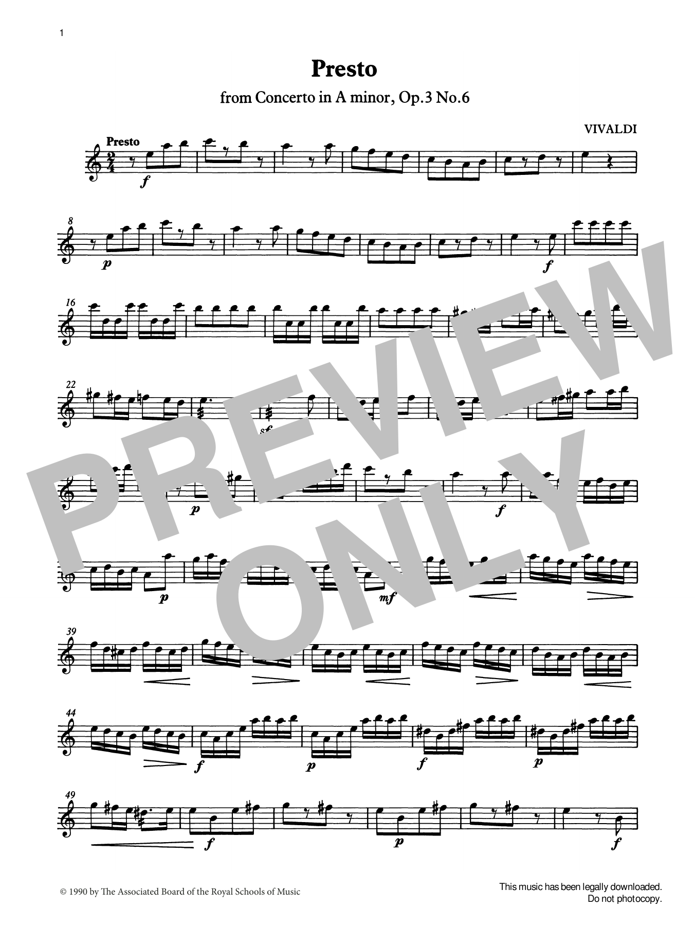 Download Antonio Vivaldi Presto (score & part) from Graded Music Sheet Music