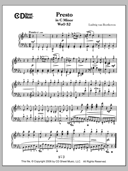 Download Ludwig van Beethoven Presto In C Minor, Woo 52 Sheet Music