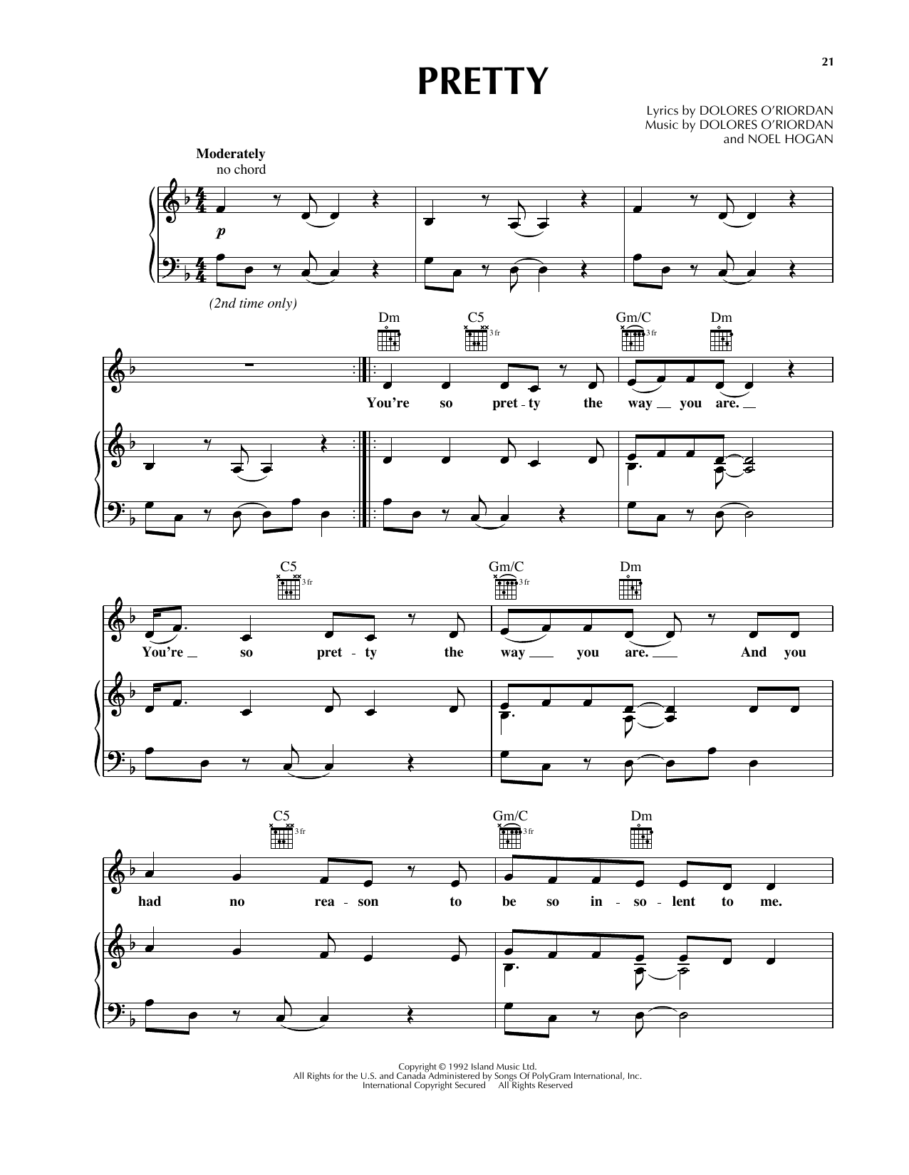 Download The Cranberries Pretty Sheet Music