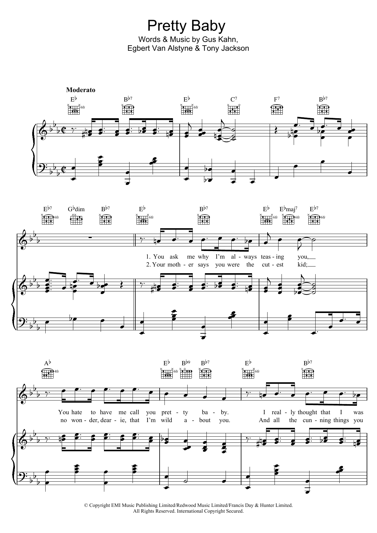 Tony Jackson Pretty Baby sheet music notes printable PDF score