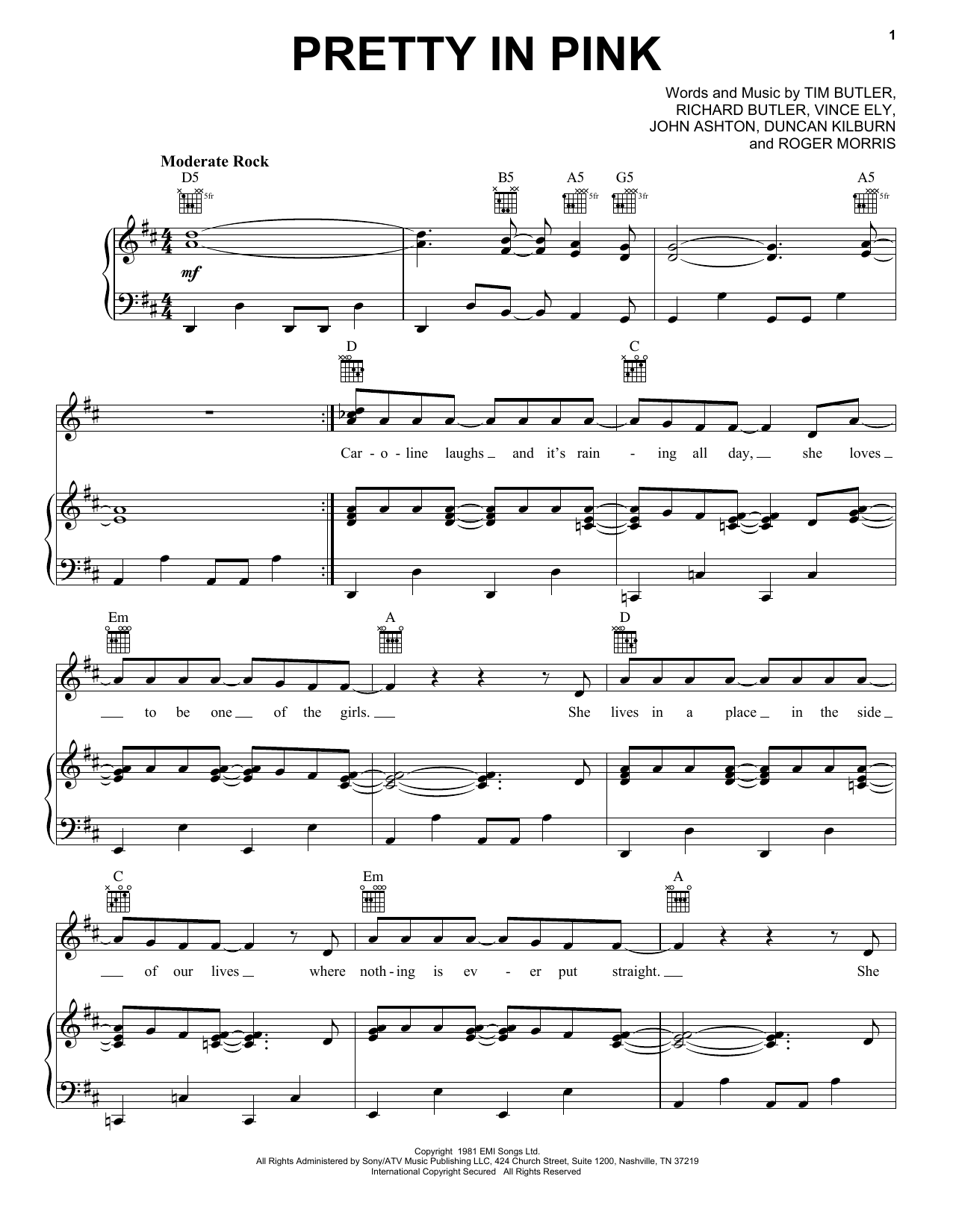 Download The Psychedelic Furs Pretty In Pink Sheet Music