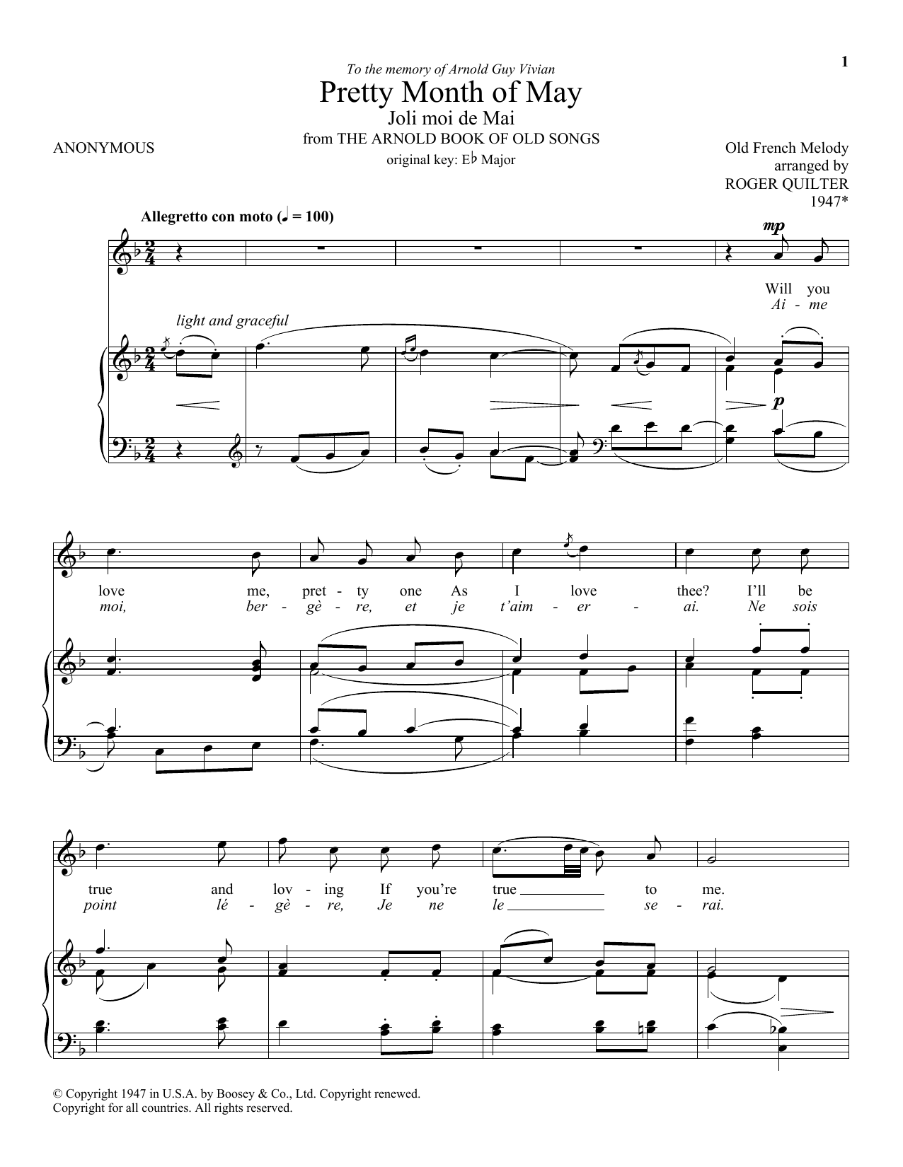 Download Roger Quilter Pretty Month Of May (Joli Moi De Mai) Sheet Music
