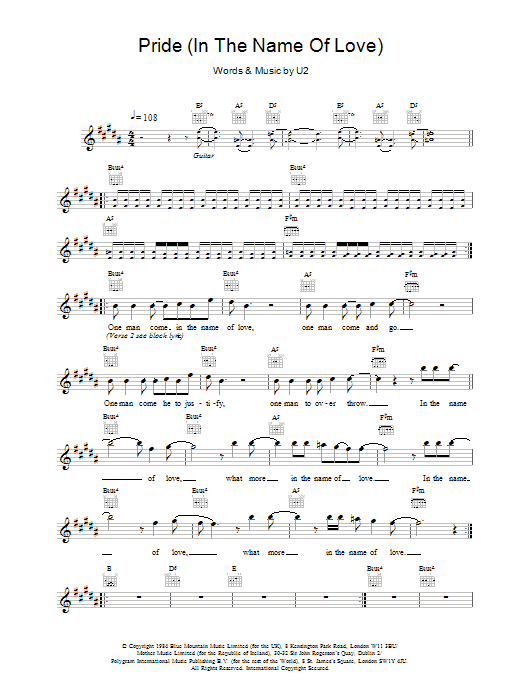 Download U2 Pride (In The Name Of Love) Sheet Music
