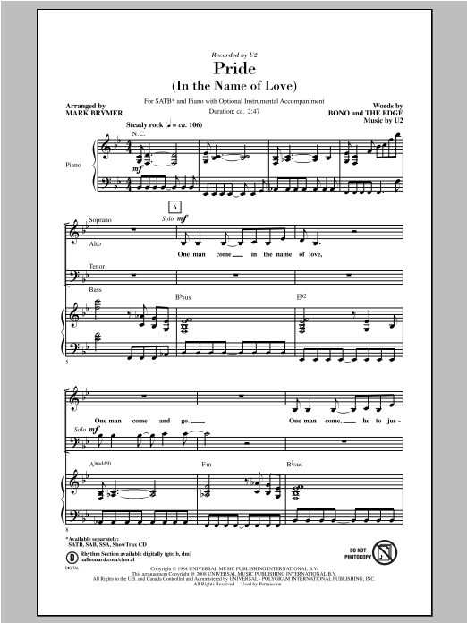 Download U2 Pride (In The Name Of Love) (arr. Mark Sheet Music