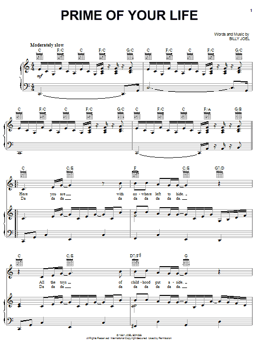 Download Billy Joel Prime Of Your Life Sheet Music