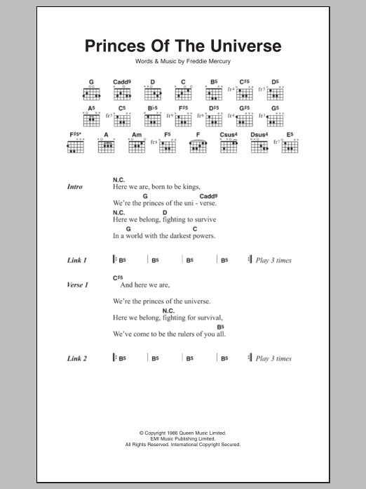 Download Queen Princes Of The Universe Sheet Music