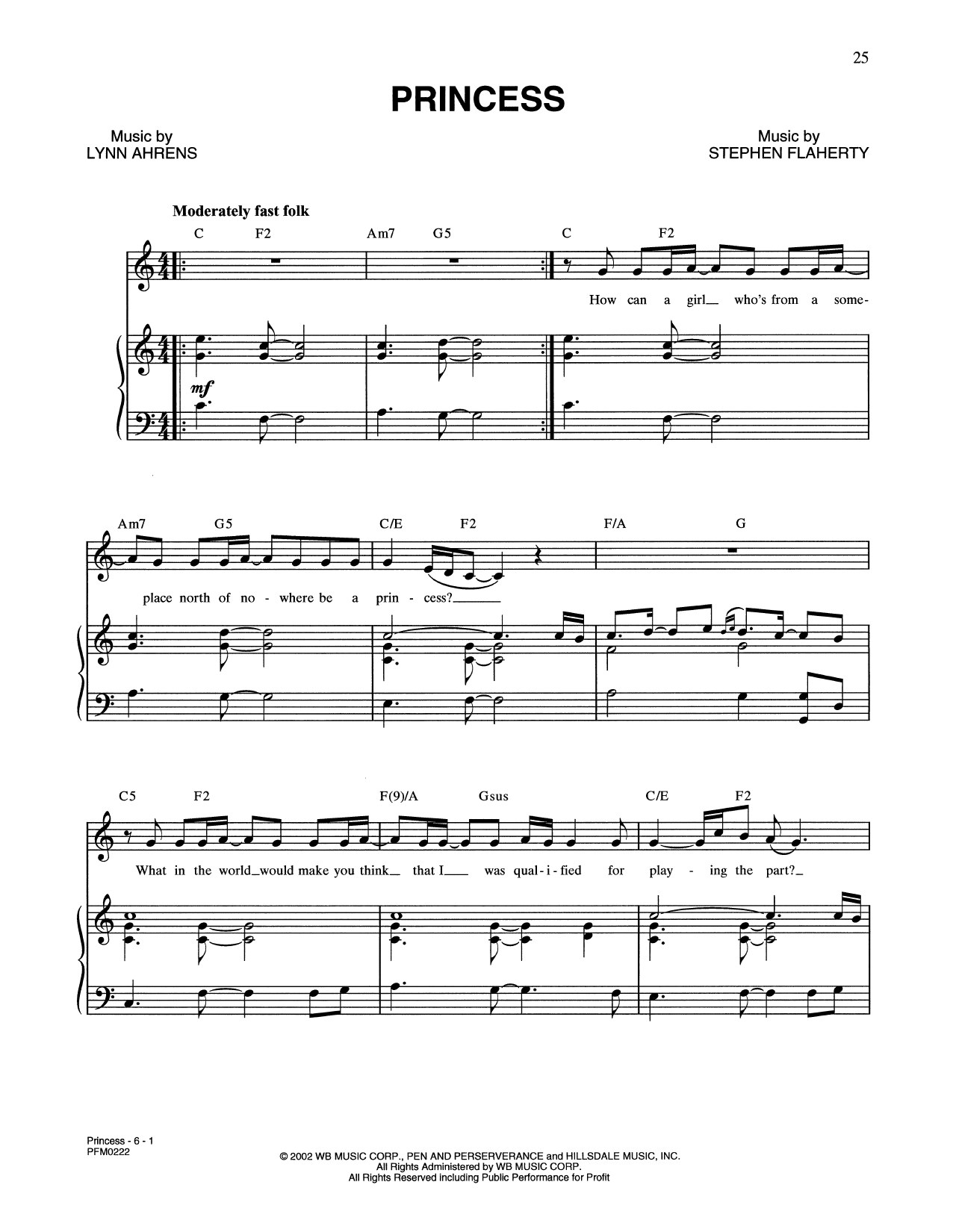 Download Lynn Ahrens and Stephen Flaherty Princess (from A Man Of No Importance: Sheet Music