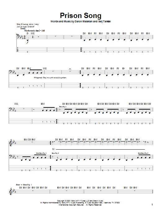 Download System Of A Down Prison Song Sheet Music