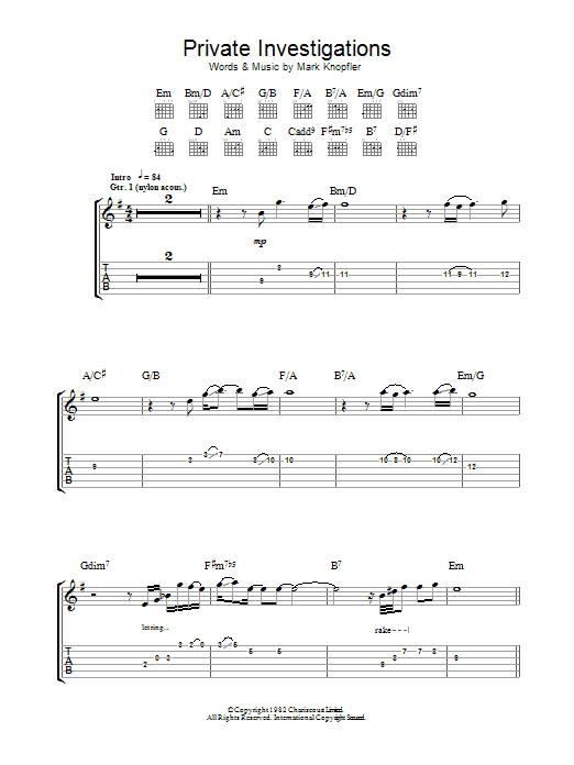 Download Dire Straits Private Investigations Sheet Music