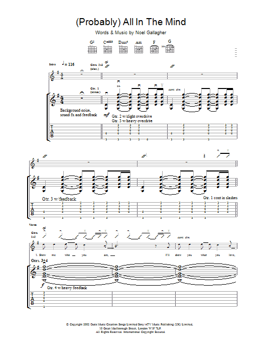 Download Oasis (Probably) All In The Mind Sheet Music