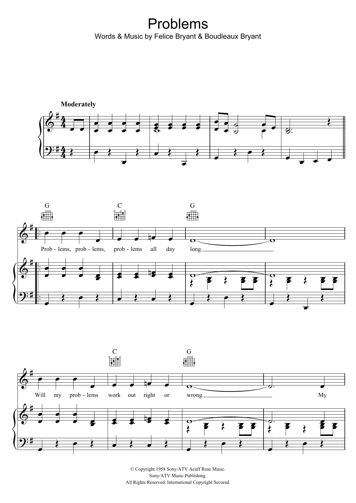 Download The Everly Brothers Problems Sheet Music
