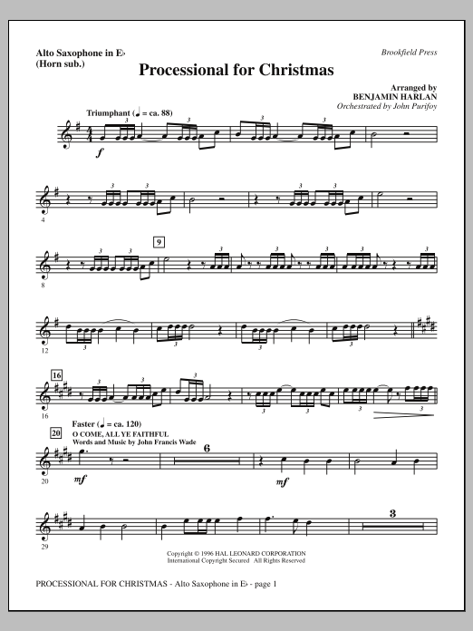 Download Benjamin Harlan Processional For Christmas - Alto Sax ( Sheet Music