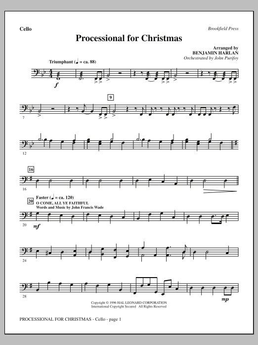 Download Benjamin Harlan Processional For Christmas - Cello Sheet Music