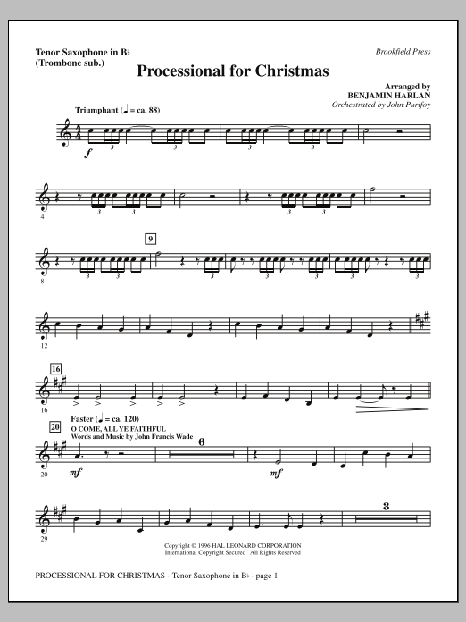 Download Benjamin Harlan Processional For Christmas - Tenor Sax Sheet Music
