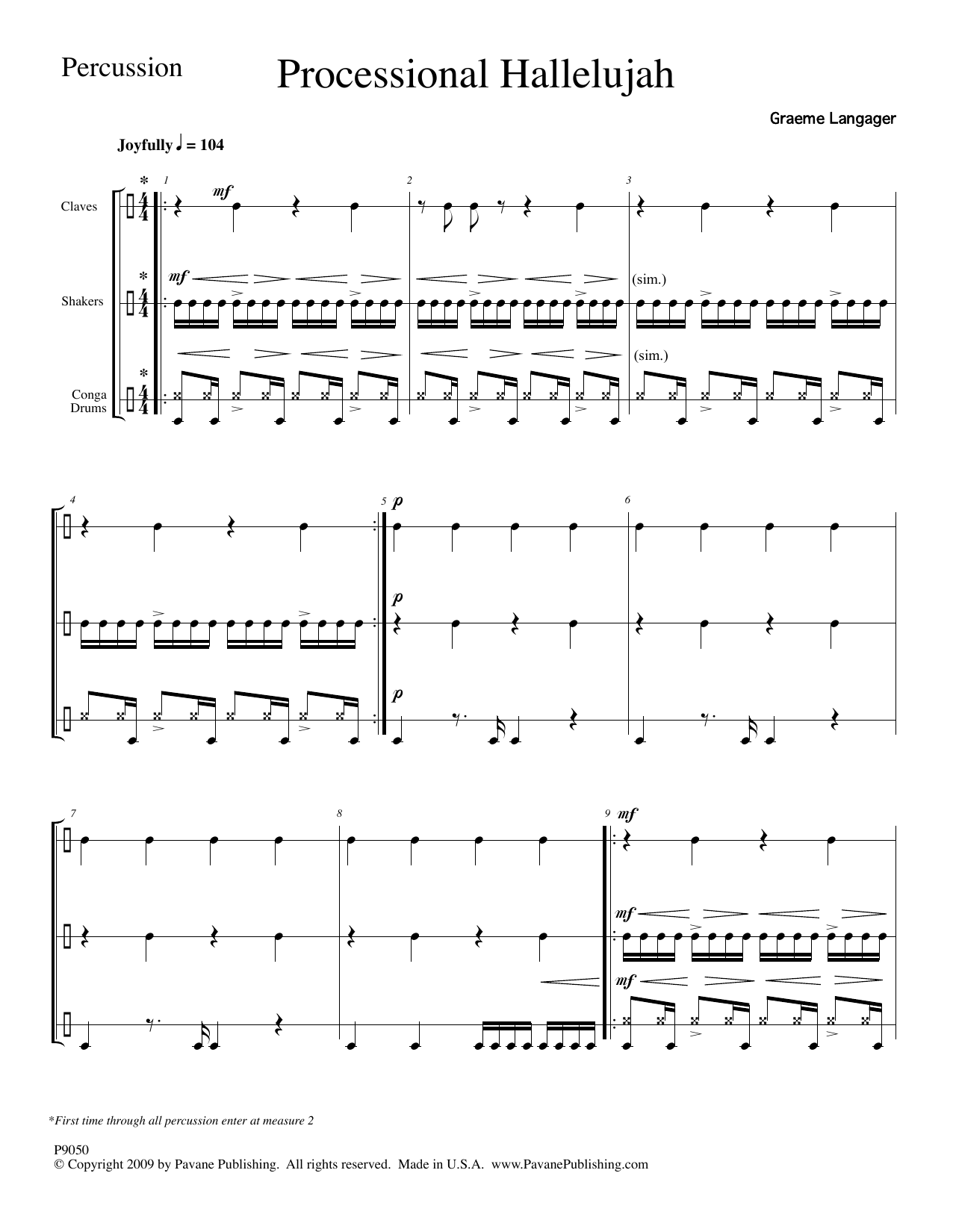 Download Graeme Langager Processional Hallelujah Percussion - Pe Sheet Music