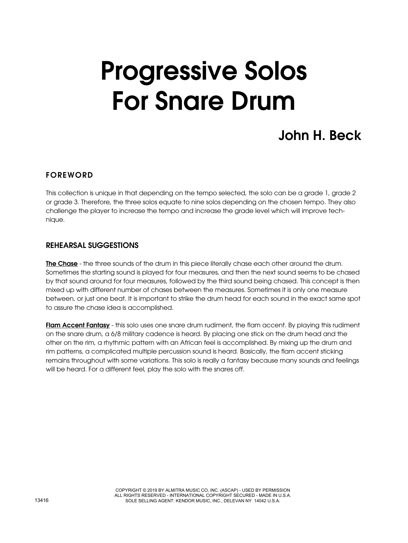 Download John H. Beck Progressive Solos For Snare Drum Sheet Music