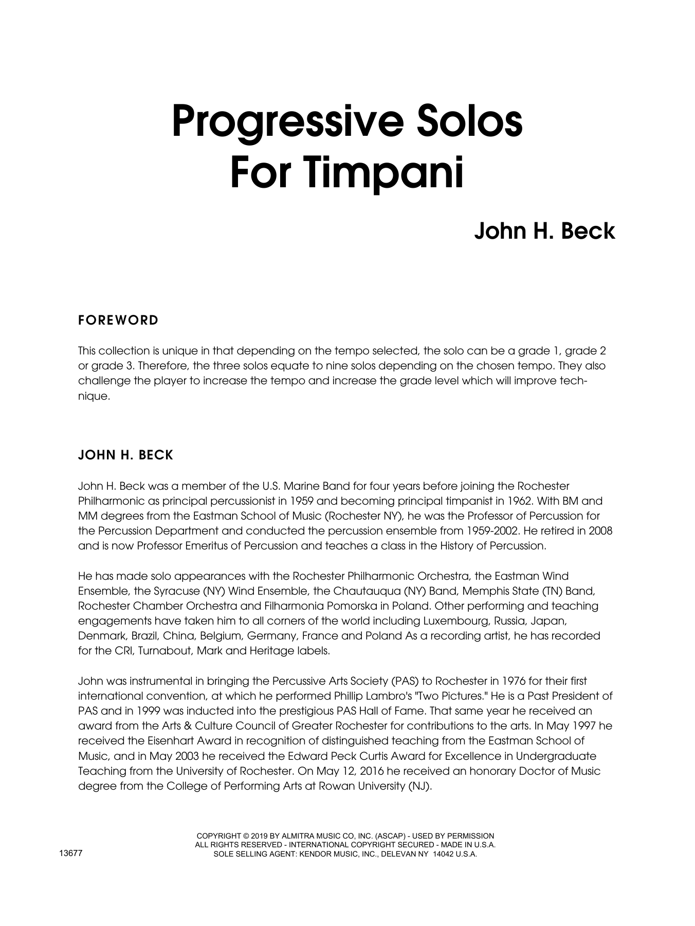 Download John H. Beck Progressive Solos For Timpani Sheet Music