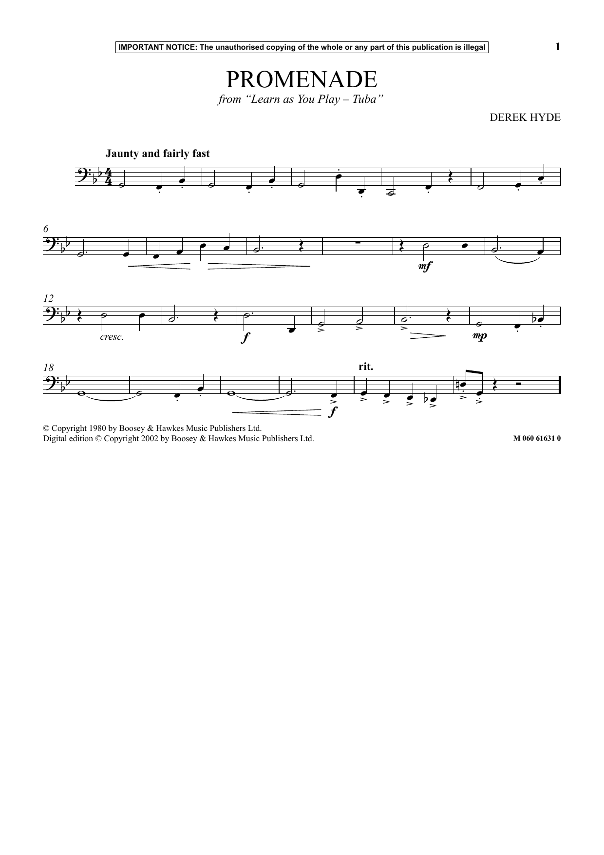 Download Derek Hyde Promenade (from Learn As You Play Tuba) Sheet Music