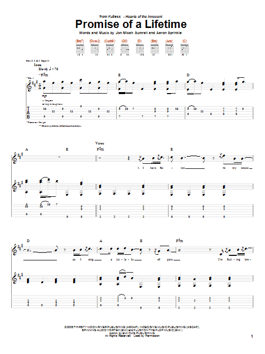Download Kutless Promise Of A Lifetime Sheet Music