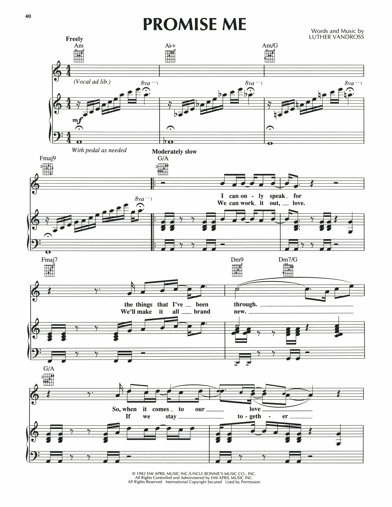 Download Luther Vandross Promise Me Sheet Music
