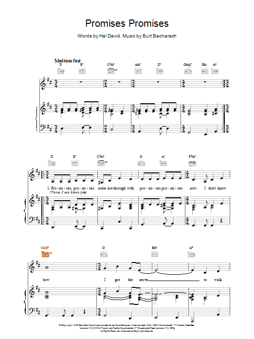 Bacharach & David Promises, Promises sheet music notes printable PDF score