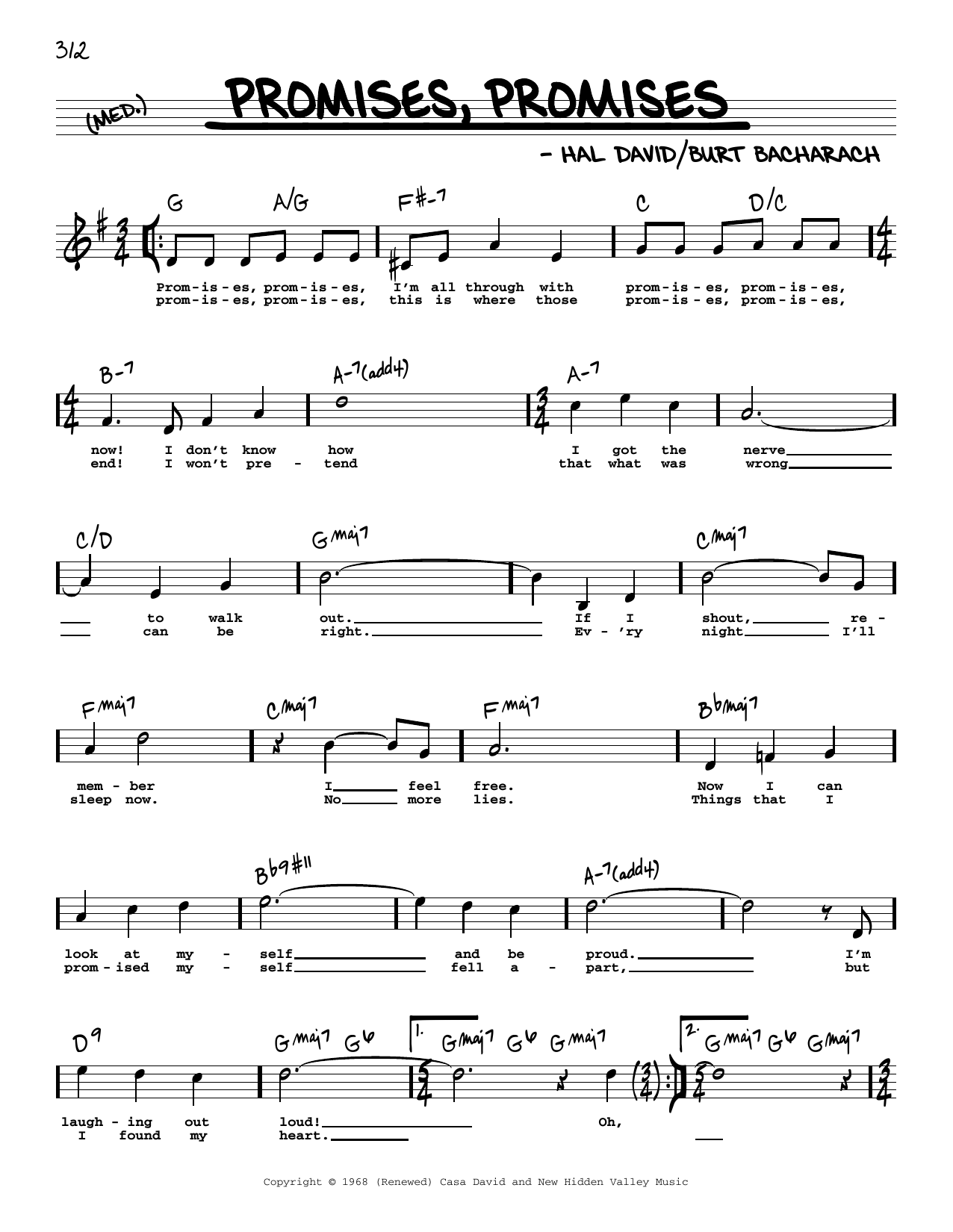 Download Bacharach & David Promises, Promises (High Voice) Sheet Music