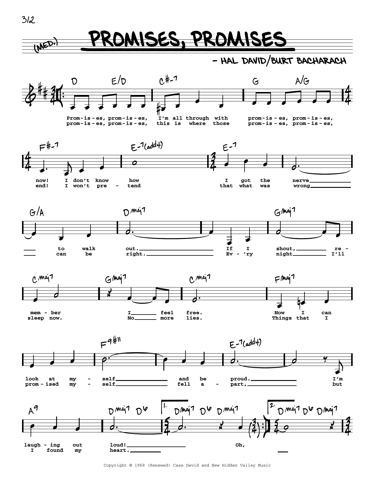 Download Burt Bacharach Promises, Promises (Low Voice) Sheet Music
