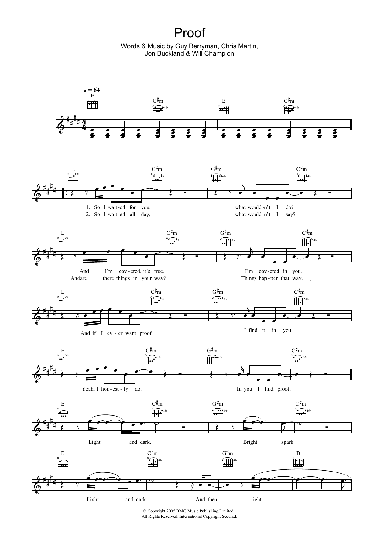 Download Coldplay Proof Sheet Music