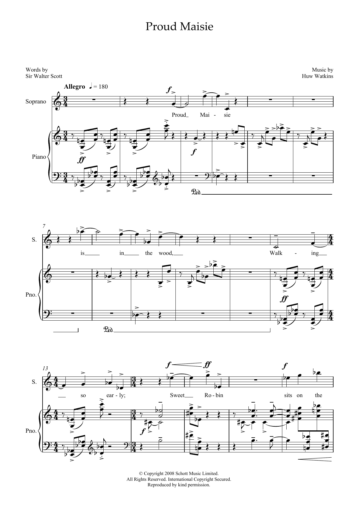 Download Huw Watkins Proud Maisie (for soprano & piano) Sheet Music