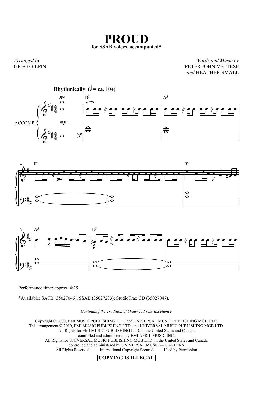 Download Peter Vettese and Heather Small Proud (arr. Greg Gilpin) Sheet Music