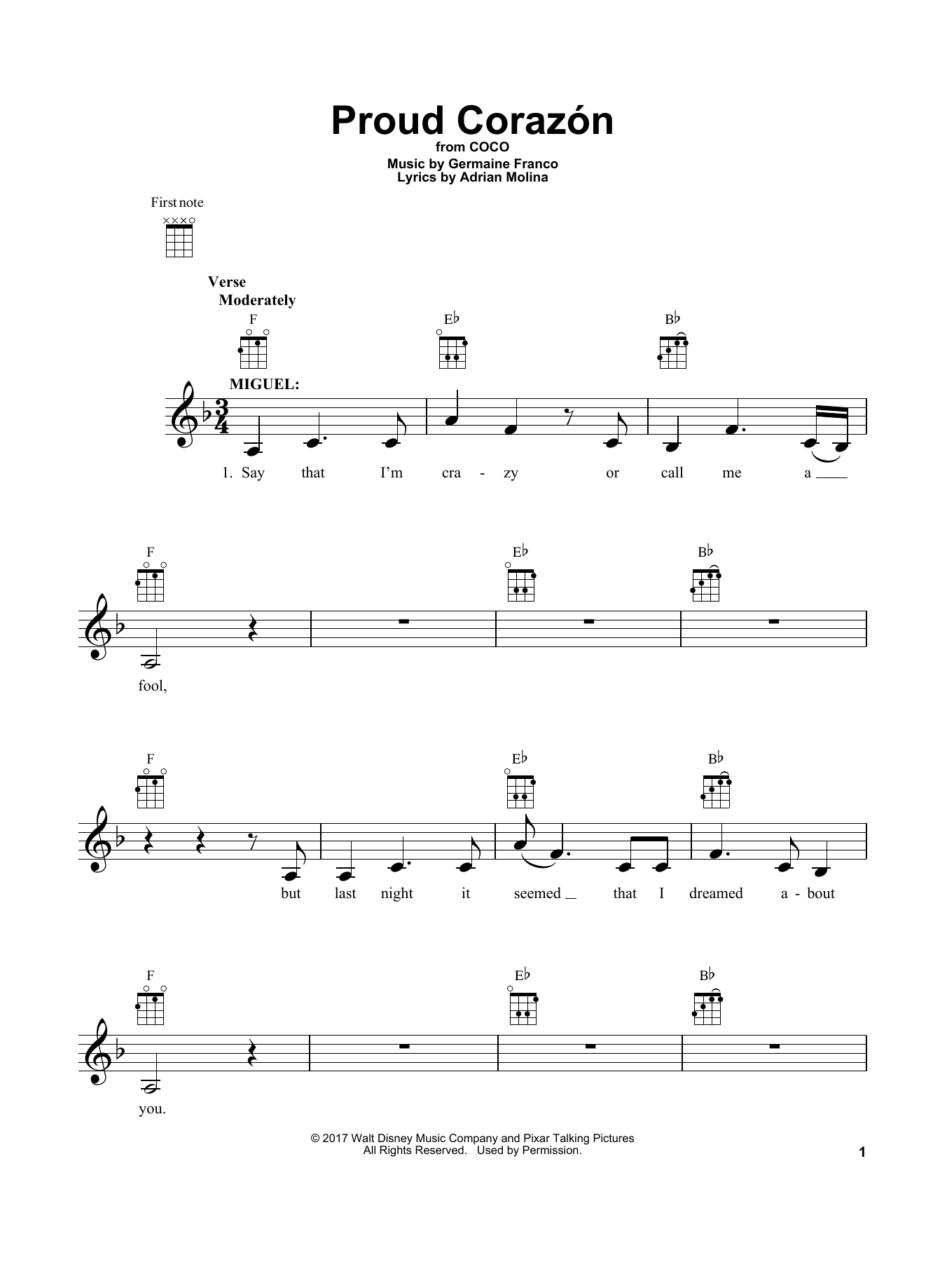Download Germaine Franco & Adrian Molina Proud Corazon (from Coco) Sheet Music
