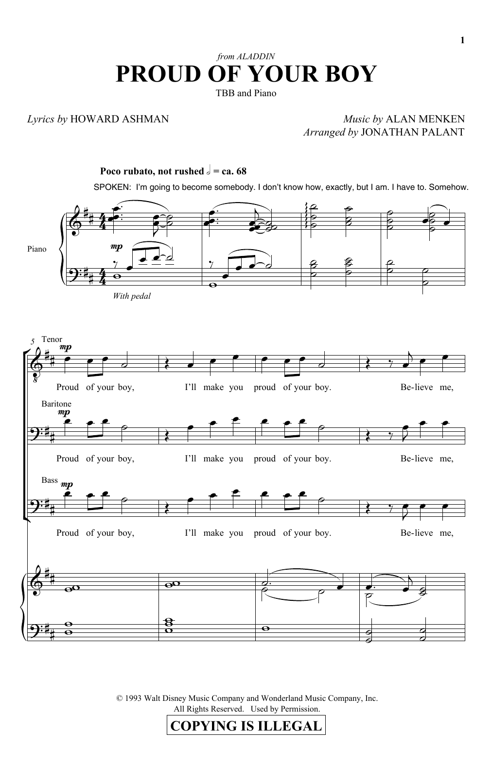 Download Howard Ashman and Alan Menken Proud Of Your Boy (from Aladdin: The Br Sheet Music