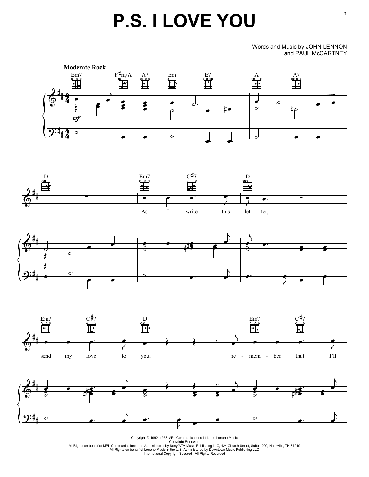 Download The Beatles P.S. I Love You Sheet Music