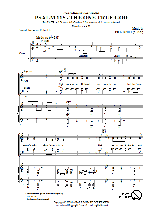 Download Ed Lojeski Psalm 115: The One True God Sheet Music